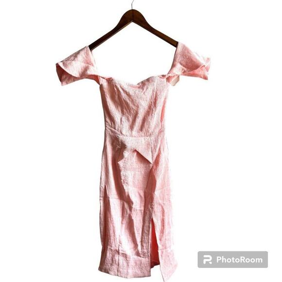 💖🛍️ELLIAT Dress Acacia Crape Textured Off Shoulder Pleated Slit Knee Length - Picture 5 of 9